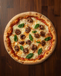 Mushroom Pizza topped with fresh sliced mushrooms and melted mozzarella cheese on a golden baked crust