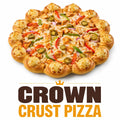 Crown Crust Pizza with cheese-filled crown crust, grilled chicken, mozzarella cheese, jalapeños, onions, and bell peppers