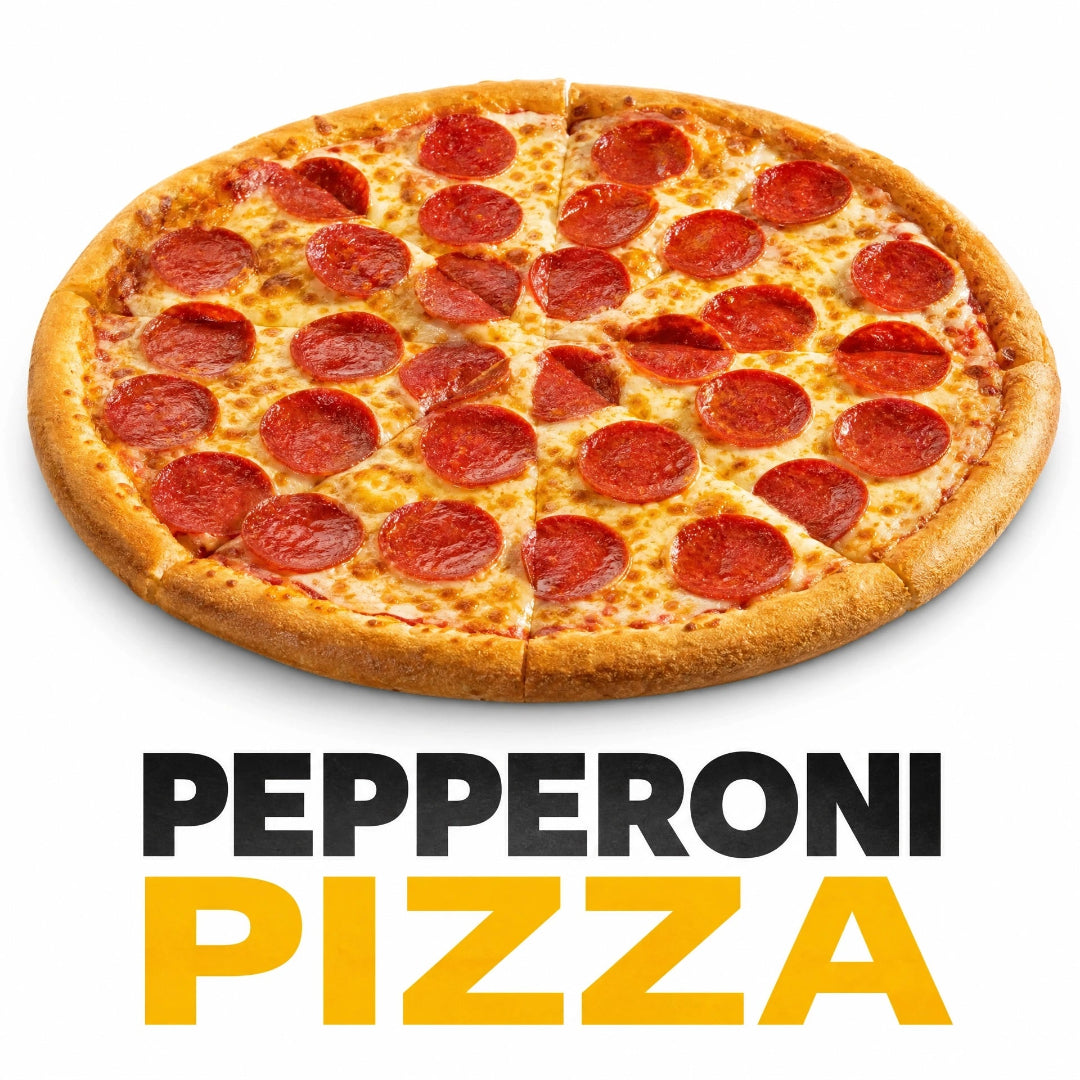 Pepperoni Pizza topped with premium pepperoni slices, melted mozzarella cheese, and signature tomato sauce on a golden baked crust