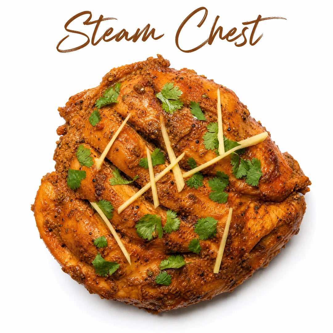 Juicy steamed chicken breast marinated with Pakistani spices