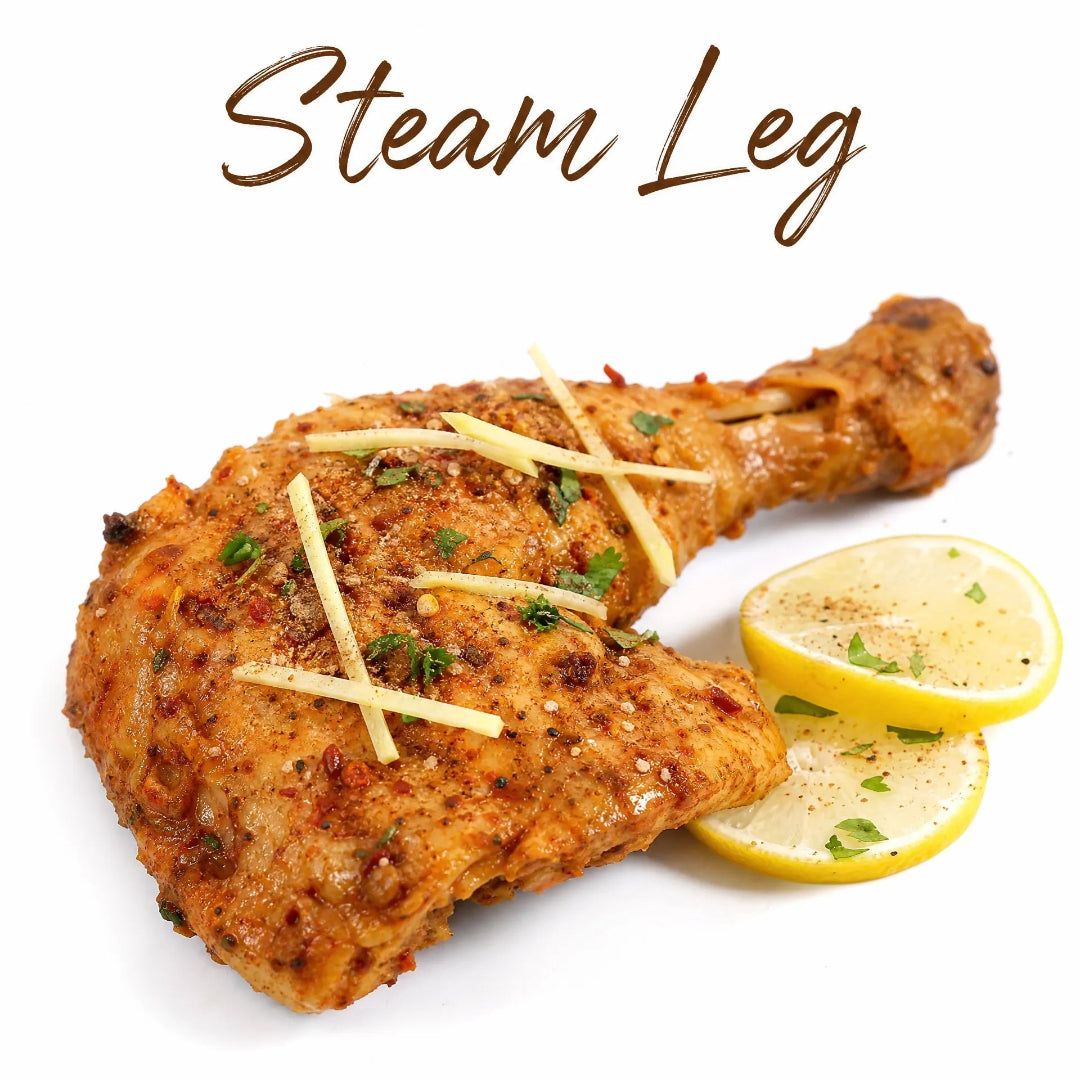 Juicy steamed chicken leg marinated with Pakistani spices